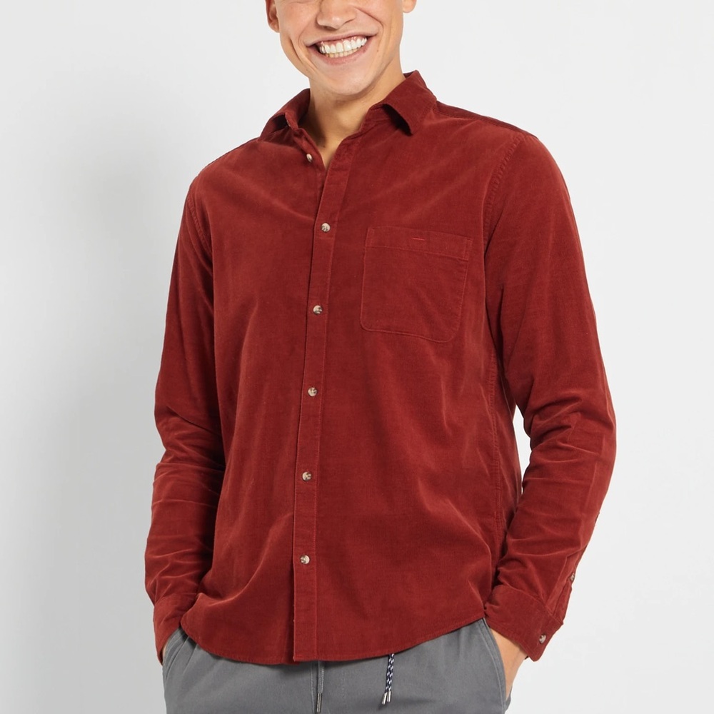 Daniel Hechter Vintage Men's Red burnt orange Corduroy Shirt size medium suede